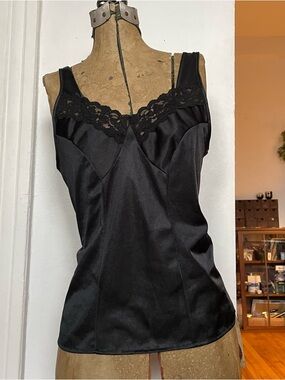 Black Lace Trim Satin Camisole - Women Intimates & Sleepwear